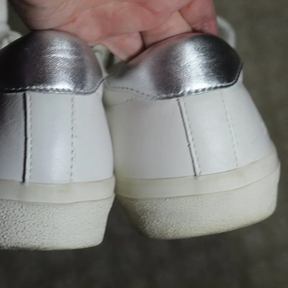 Madewell Women's Size 10 Sidewalk Wavy Low Top Sneakers White Leather Silver